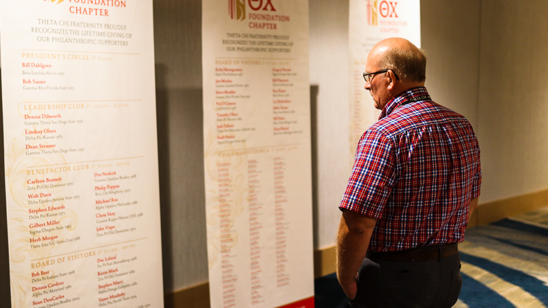 Indoor photo of a man reading a list of names